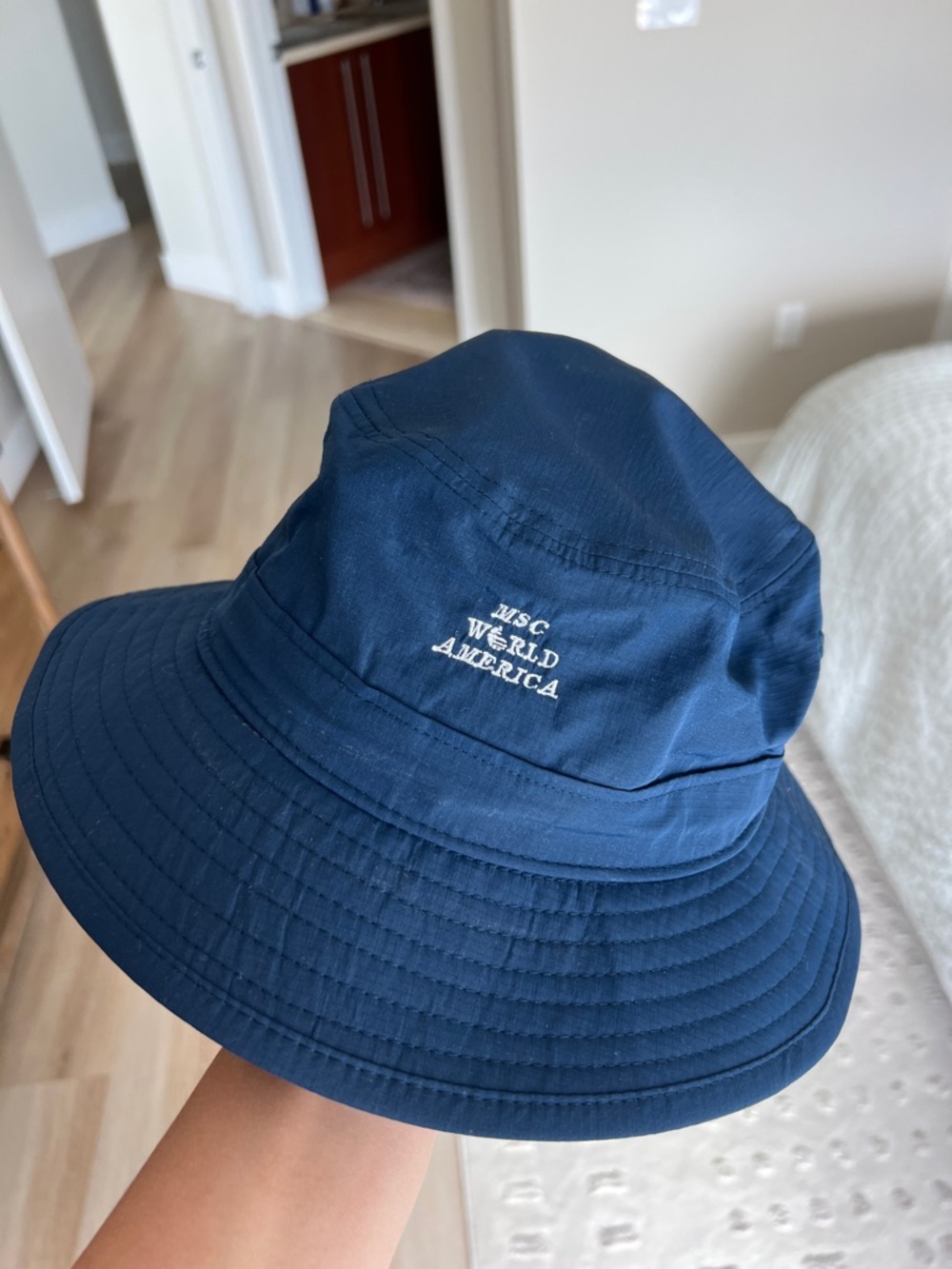 Navy Bucket Fisherman Hat with Embroidered MSC WORLD AMERICA